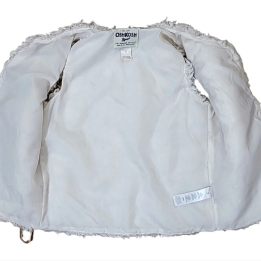 OshKosh B'gosh Vest Cream Fluffy Faux Fur Ribbon Detail Button Closure Size 7